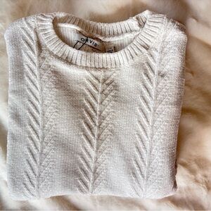 Orvis Chenille Sweater Large Cream Textured Knit Cozy Soft Plush Pullover